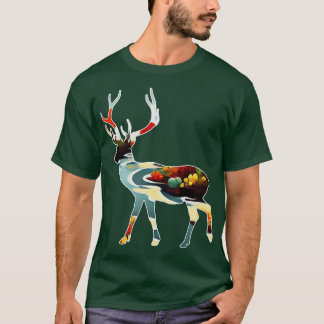 Herten silhouet rivier natuur waterverf schilderij t-shirt
