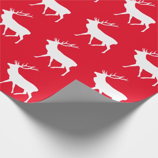 Herten Silhouet Rode Kerstmis Cadeaupapier (Hoek)