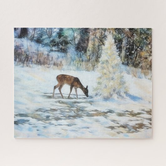 Herten Sneeuw Natuur Kunst Grote Puzzel (Horizontaal)