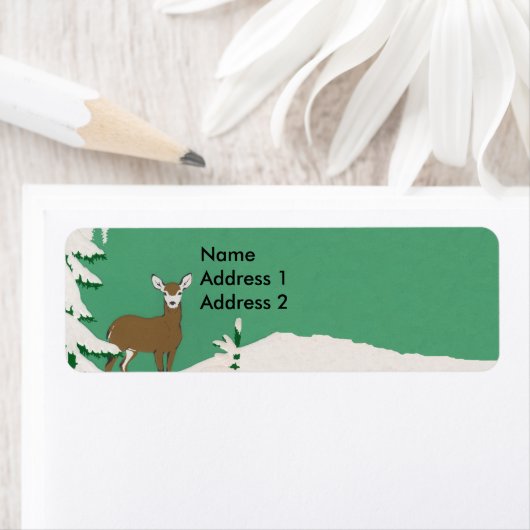 Herten sneeuw winter scène etiket (Insitu)