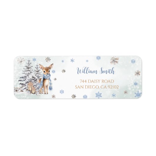 Herten Snowflakes Winter Retour Adres Etiket (Voorkant)
