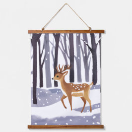 Herten Snowy Bossen Winter Kerstvakantie Hangend Wandkleed