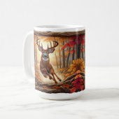 Herten springen door het levendige herfstbos koffiemok (Voorkant links)