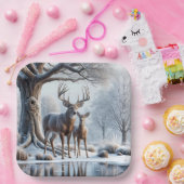 Herten staan bij Icy Pond Papieren Bordje (Feest)