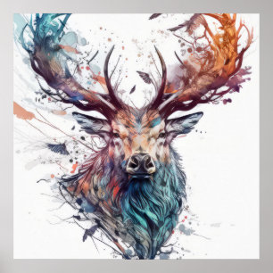 Herten Stag Portret Dier Schilderen Wildlife Grati Poster