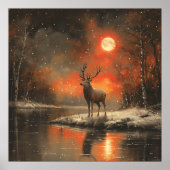Herten Sunset River Winterbos Poster (Voorkant)