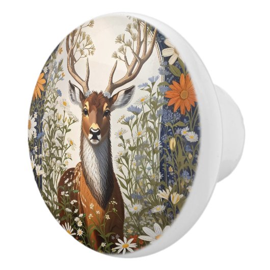 Herten te midden van madeliefjes keramische knop (Rechts)