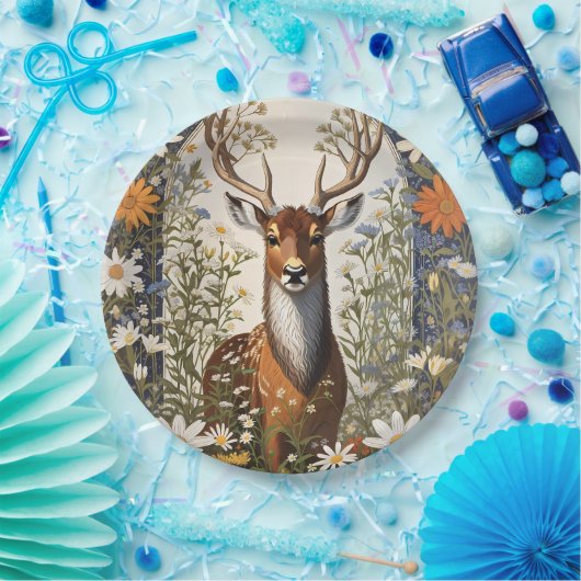 Herten te midden van madeliefjes papieren bordje (Feest)
