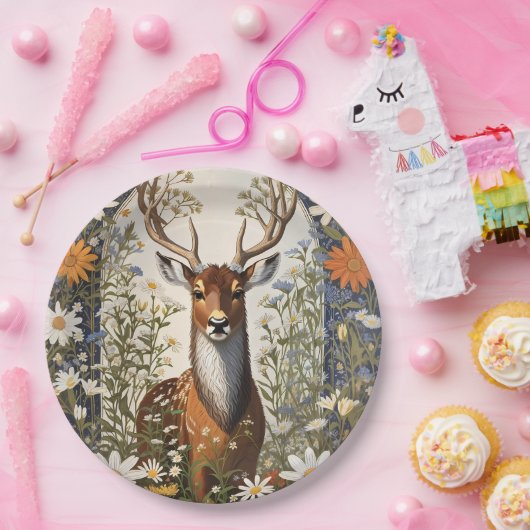 Herten te midden van madeliefjes papieren bordje (Feest)