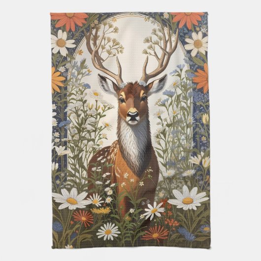 Herten te midden van madeliefjes theedoek (Verticaal)