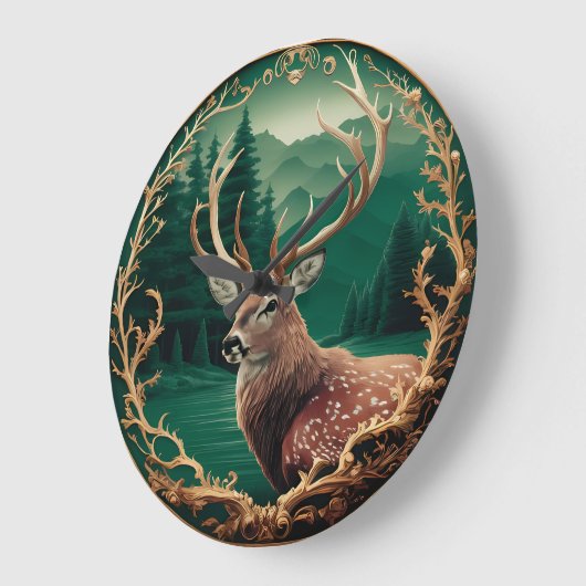 Herten tegen een bergbos grote klok (Hoek)