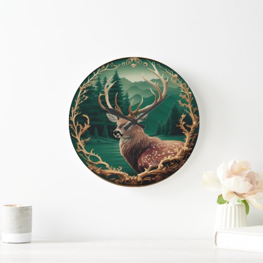 Herten tegen een bergbos grote klok (Huis)