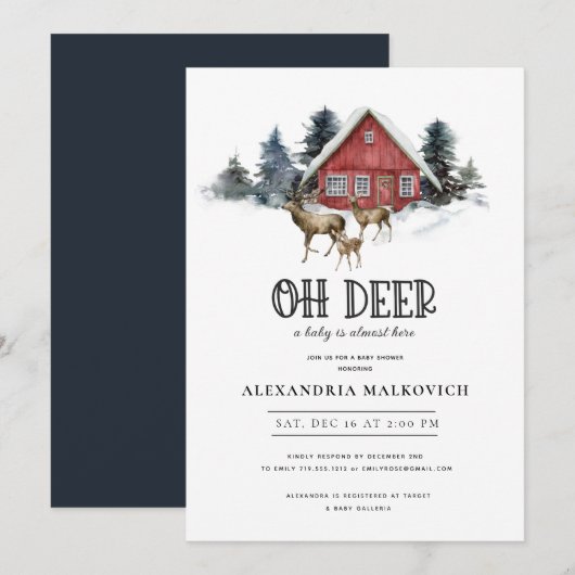 Herten thema bos Baby shower uitnodiging (Voorkant / Achterkant)