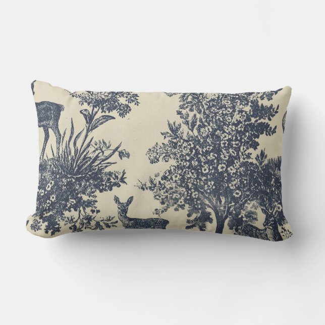 Herten Toile Patroon Boslandschap Botanisch Kussen (Voorkant)