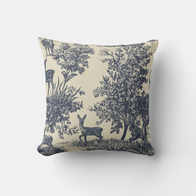 Herten Toile Patroon Boslandschap Botanisch Kussen (Voorkant)