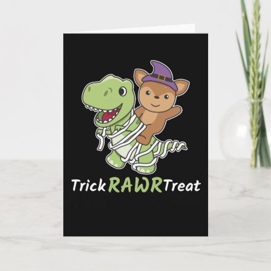 Herten Trick Rawr Treat T-rex Mumie Kostuum Feestdagen Kaart (Voorkant)