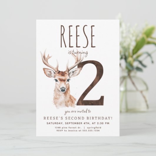 Herten tweede verjaardag uitnodiging (Staand voorkant)