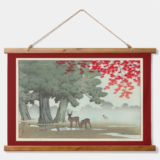 Herten van Nara Park, Hasui Kawase, Woodcut Hangend Wandkleed (Voorkant)