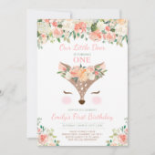Herten Verjaardag Uitnodiging Floral Woodland Deer (Voorkant)