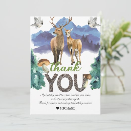 Herten Verjaardag Woodland Dank u kaart (Staand voorkant)