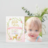 Herten verjaardagsuitnodiging Meisje Pink Gold Woo Kaart (Staand voorkant)