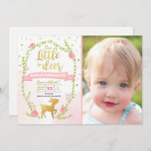 Herten verjaardagsuitnodiging Meisje Pink Gold Woo Kaart (Voorkant / Achterkant)