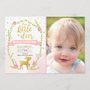 Herten verjaardagsuitnodiging Meisje Pink Gold Woo Kaart