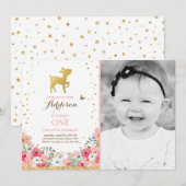 Herten verjaardagsuitnodiging Woodland Gold Pink F Kaart (Voorkant / Achterkant)