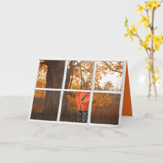 Herten verkleed als jager in raam en bossen kaart (Gele Bloem)