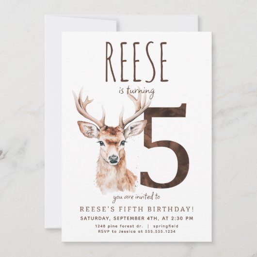 Herten vijfde verjaardag uitnodiging (Voorkant)