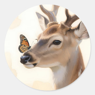 Herten Vlinder Aquarel Ronde Sticker