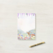 Herten, vlinder, lila's en voorjaarsbloemen post-it® notes (Op bureau)