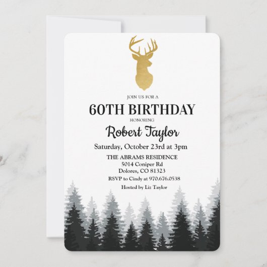 Herten Volwassen Verjaardagsfeest Bos Boom Uitnodi Kaart (Voorkant)