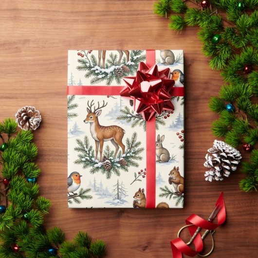Herten, Vos, Konijn & Winter Bos Kerstmis Cadeaupapier (Feestdagen Geschenken)