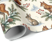 Herten, Vos, Konijn & Winter Bos Kerstmis Cadeaupapier (Rol Hoek)