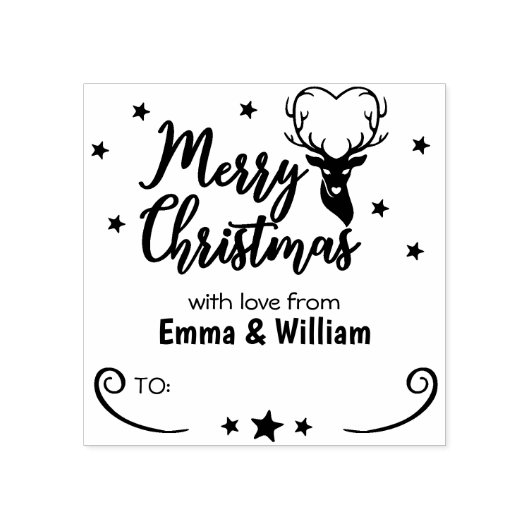 Herten Vrolijk Kerstfeest met liefde, Paar Label Rubberstempel (Afrduk)