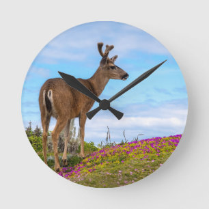 Herten Wandklok Kust Wilde Bloemen Wildlife