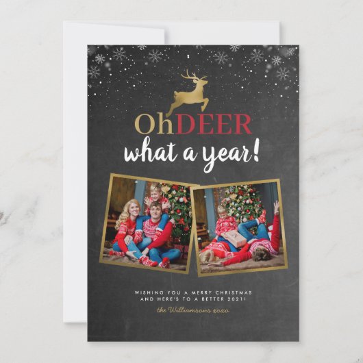Herten wat een jaar! Tartan Chalkboard 2 Foto Feestdagenkaart (Voorkant)