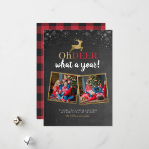 Herten wat een jaar! Tartan Chalkboard 2 Foto Feestdagenkaart