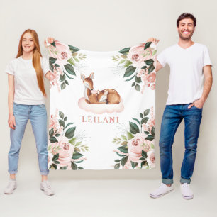 Herten Waterverf Roze Bloemen Custom Fleece Deken