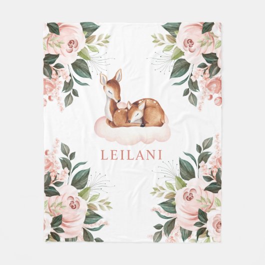 Herten Waterverf Roze Bloemen Custom Fleece Deken (Voorkant)