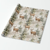 Herten Waterverf Salie Groen Winterbos Cadeaupapier (Uitgerold)