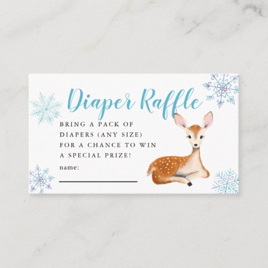 Herten Winter Baby shower Blauwe Luier Raffle Tick Informatiekaartje (Voorkant)