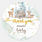 Herten Winter Baby shower Groen Dank u Ronde Sticker (Voorkant)