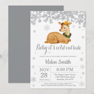 Herten Winter Baby Shower Sneeuwvlok Uitnodiging
