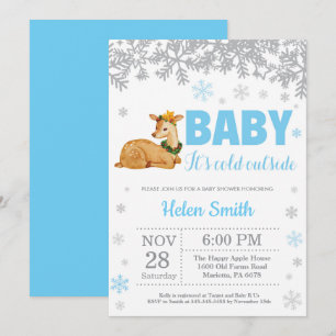 Herten Winter Blau Jongen Baby Shower Sneeuwvlok Kaart