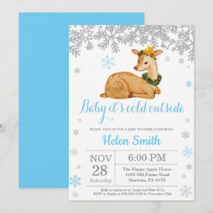 Herten Winter Blau Jongen Baby Shower Sneeuwvlok Kaart