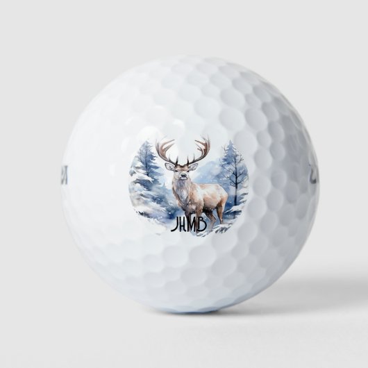 Herten Winter Herten Dier Monogram Kunst Golfballen (Voorkant)