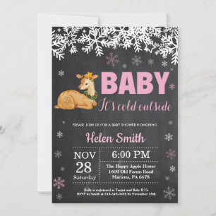 Herten Winter Meisje Baby Shower Schoolbord Kaart