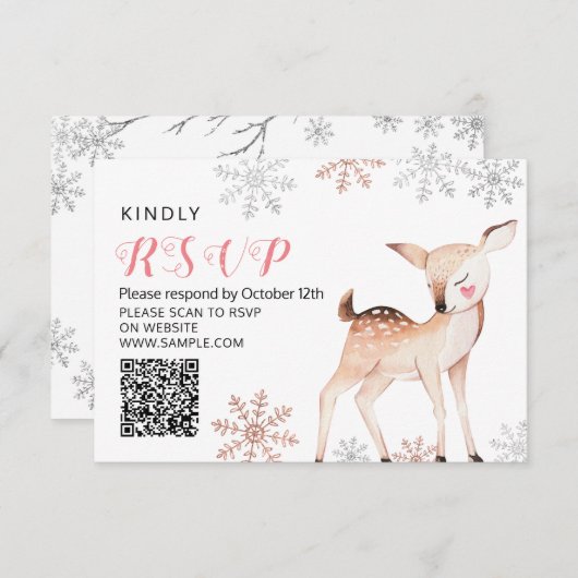 Herten Winter ONEderland 1e verjaardag RSVP-kaart Bedankkaart (Voorkant / Achterkant)